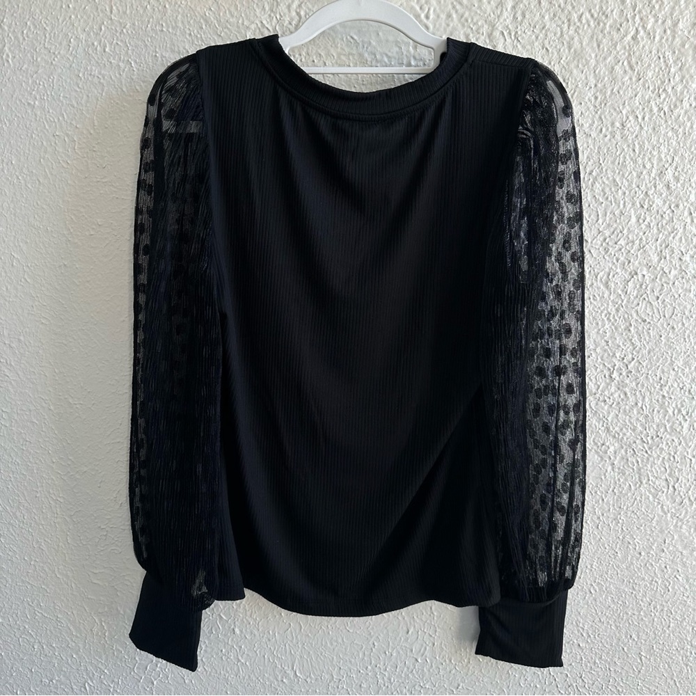 LUSH Molly Sheer Bell Sleeve Knit Top | Black | Women’s Large | NWT